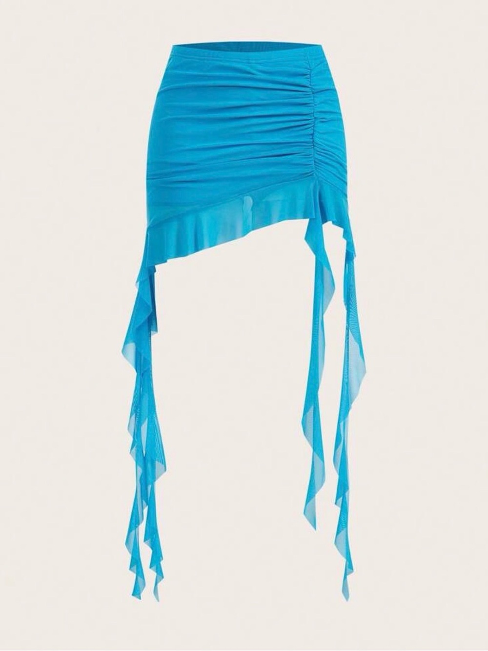 Zara Larson style Blue Ruched Asymmetric Mini Skirt